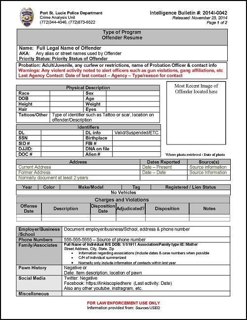 Port St. Lucie Criminal Offender Resume Template