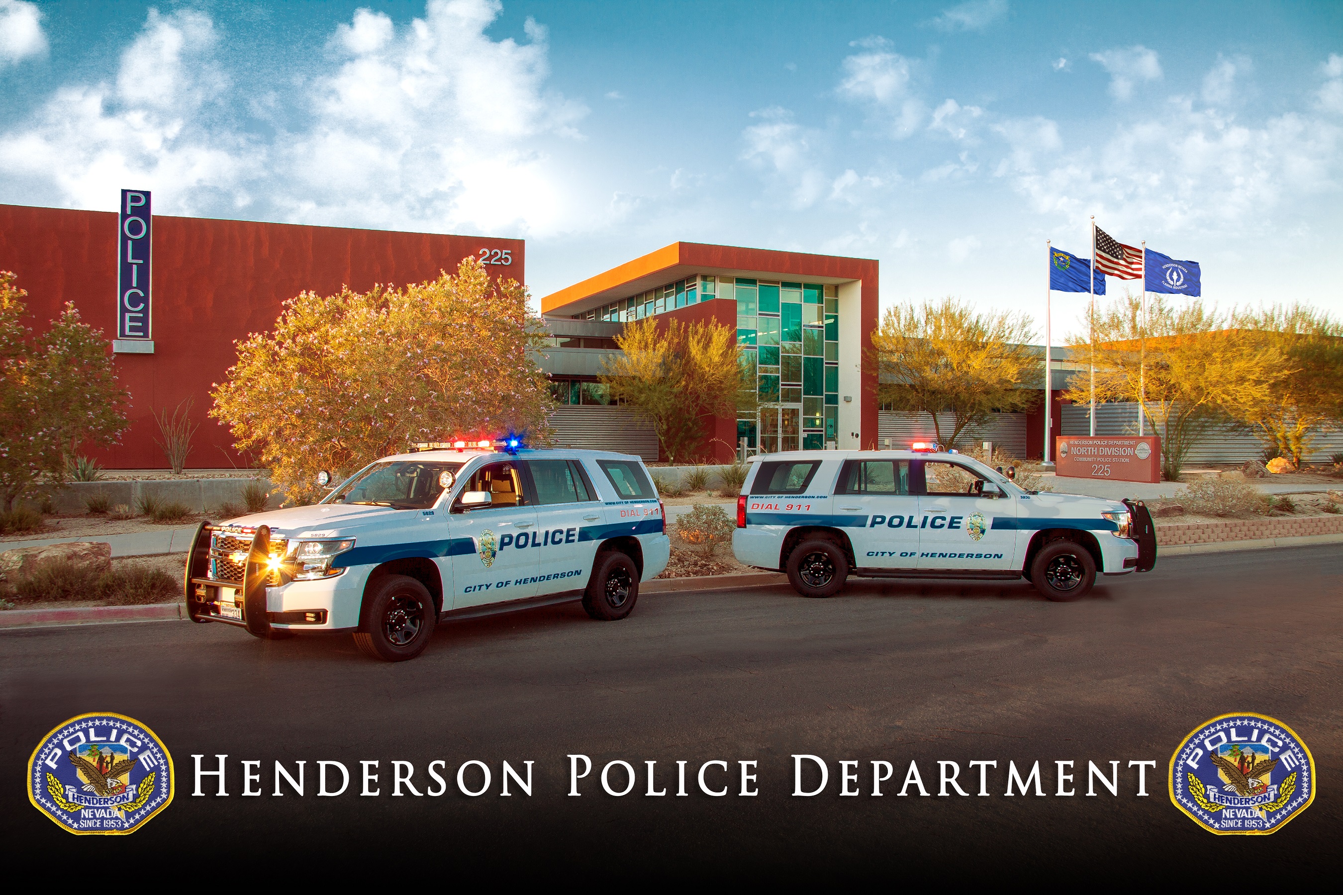 Henderson Police Department Building and Cars