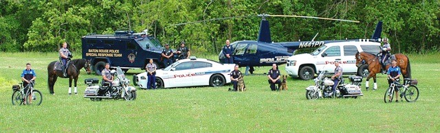 Baton Rouge vehicles, helicopters, bikes, and officers