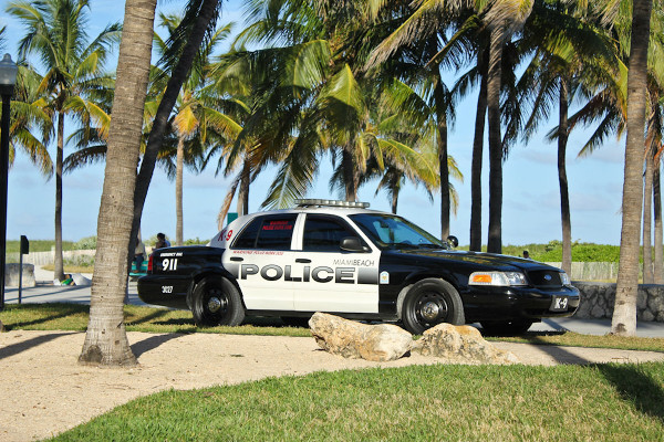 Miami Beach Police Department car under trees