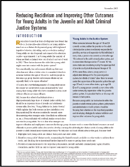 First page of document "Reducing Recidivism and Improving Other Outcomes for Young Adults in the Juvenile and Adult Criminal Justice Systems"
