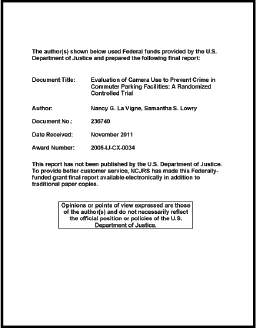 First page of document "Evaluation of Camera Use to Prevent Crime in Commuter Parking Facilities: A Randomized Controlled Trial"