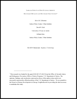 First page of document "Labeling Effects of First Juvenile Arrests: Secondary Deviance and Secondary Sanctioning"