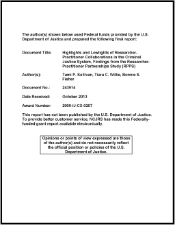 First page of document "Highlights and Lowlights of Researcher-Practitioner Collaborations in the Criminal Justice System"