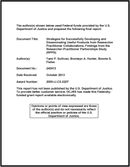 First page of document "Strategies for Successfully Developing and Disseminating Useful Products from Researcher Practitioner Collaborations"