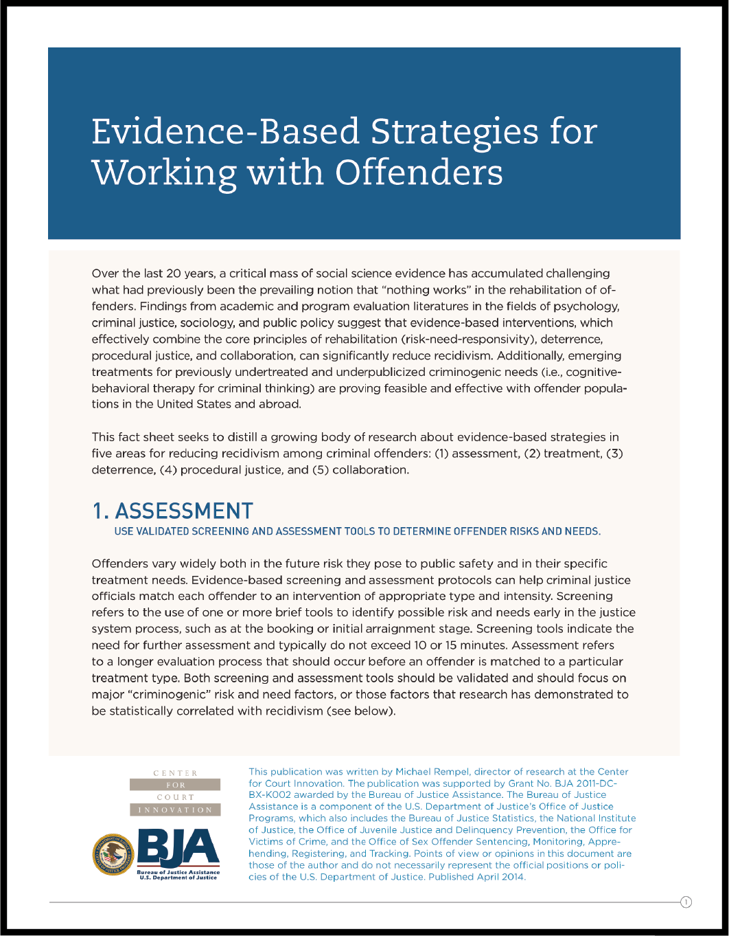 First page of document "Evidence-Based Strategies for Working with Offenders"