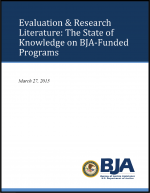 First page of document " Alphabetical Search Topical Search Crime Crime Analysis Department/Agency Management Justice Organizational Change Outreach and Collaboration Policing Strategies Technology Podcasts Data Center Evaluation & Research Literature: The State of Knowledge on BJA-Funded Programs"